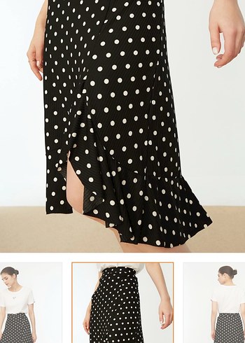 Siyah Puantiyeli Volanlı Midi Etek - Görsel 4