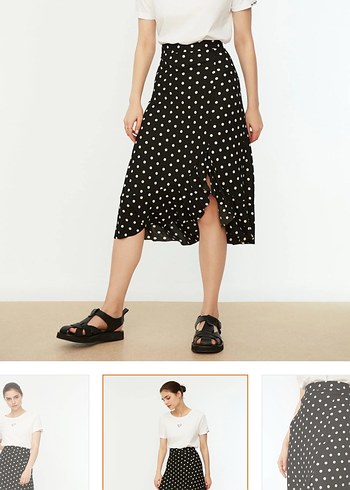 Siyah Puantiyeli Volanlı Midi Etek - Görsel 3