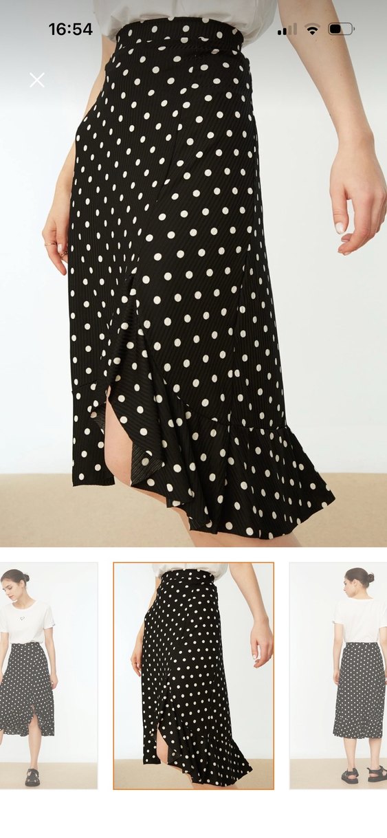 Siyah Puantiyeli Volanlı Midi Etek - Görsel 4