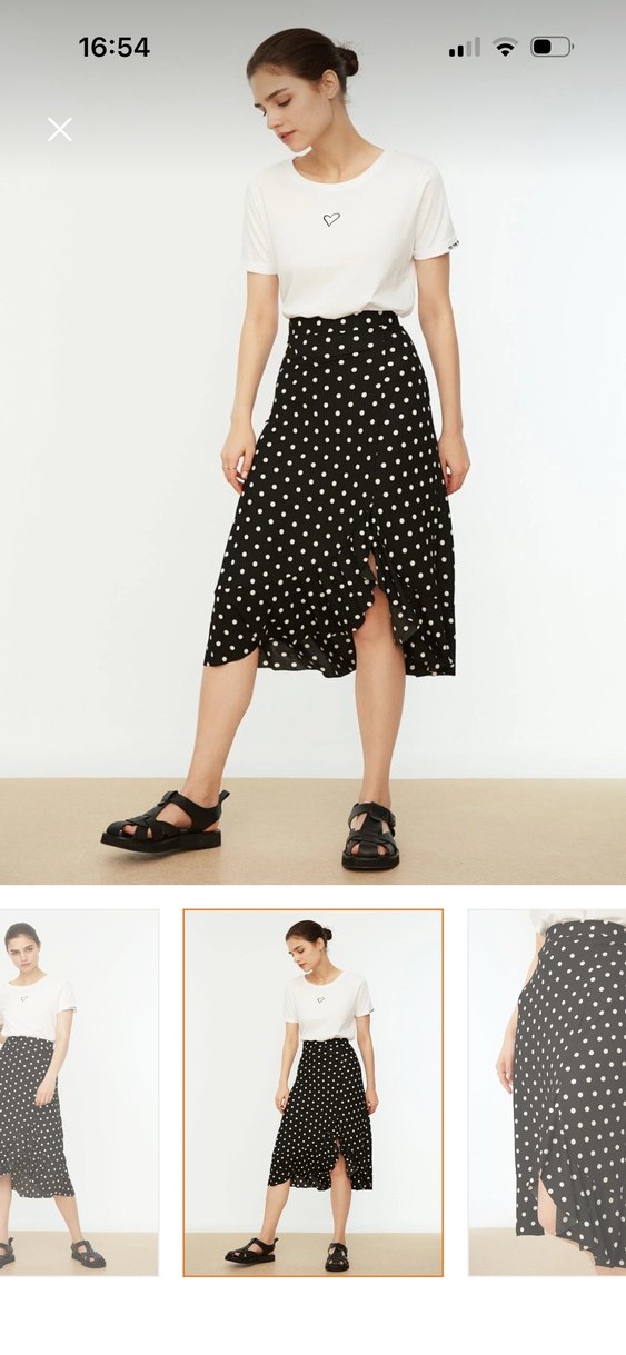 Siyah Puantiyeli Volanlı Midi Etek - Görsel 3