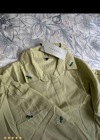 Yeşil Nakışlı Pamuklu Salaş Gömlek - Görsel 3