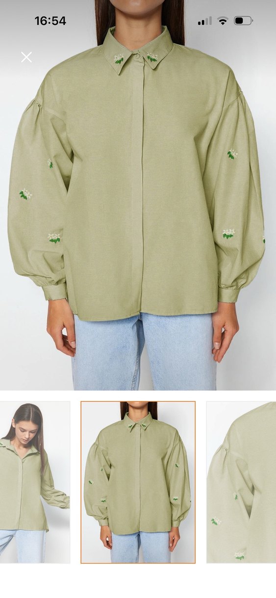 Yeşil Nakışlı Pamuklu Salaş Gömlek - Görsel 2