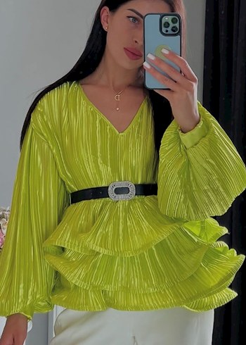 Pilise Detaylı Mini Sarı Bluz