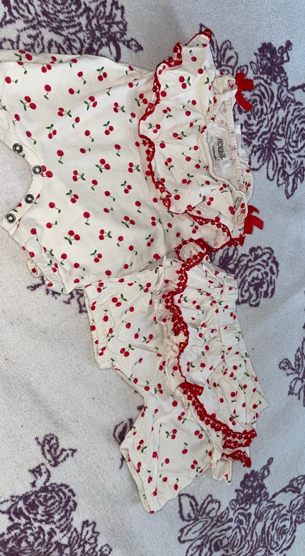 Kız Bebek Kiraz Desenli Fırfırlı Tulum - Görsel 3