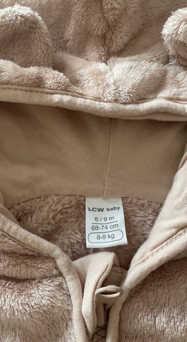 Bebek Bej Peluş Kapüşonlu Ceket - Görsel 2