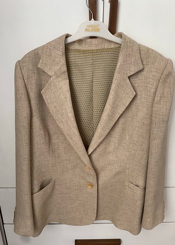 Zara Bej Keten Gorunumlu Tek Dugmeli Blazer
