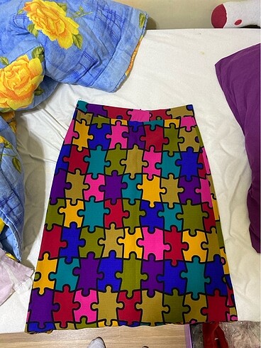 Diğer Puzzle desenli renkli etek