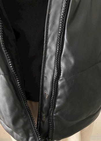 s Beden siyah Renk Siyah Deri Kadın Kışlık Mont Kapüşonlu