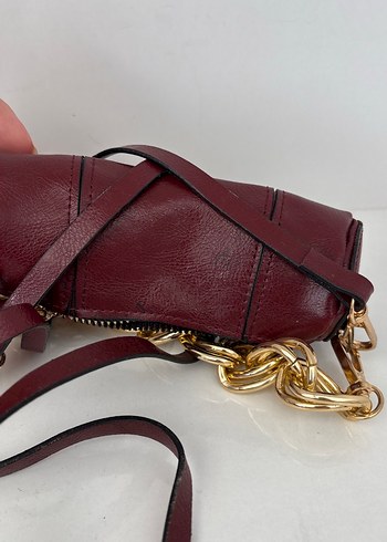 Beden Bordo Yılan Desenli Zincir Detaylı Deri Çanta