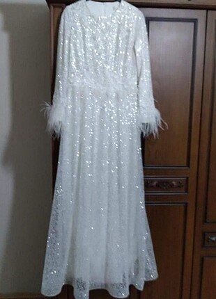 Beyaz simli abiye nikah elbisesi 