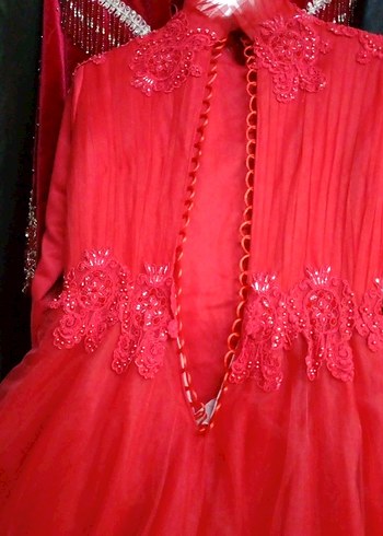 Kırmızı Uzun Kollu Drape Detaylı Nişan Elbisesi - Görsel 6