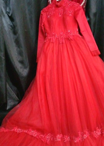 Kırmızı Uzun Kollu Drape Detaylı Nişan Elbisesi - Görsel 2