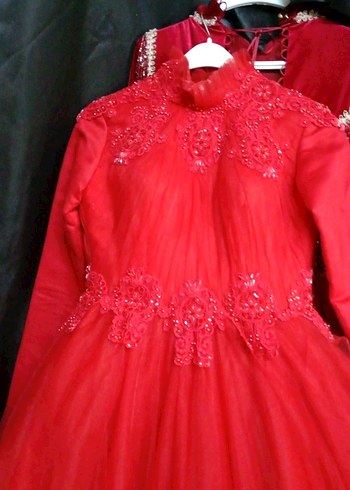 Kırmızı Uzun Kollu Drape Detaylı Nişan Elbisesi - Görsel 4