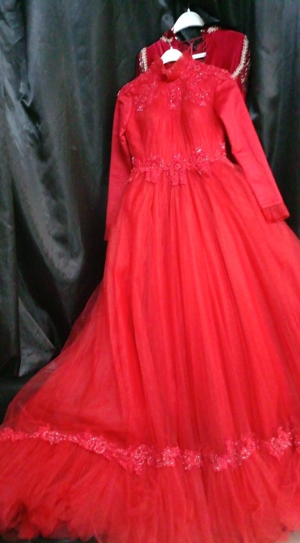 Kırmızı Uzun Kollu Drape Detaylı Nişan Elbisesi - Görsel 2