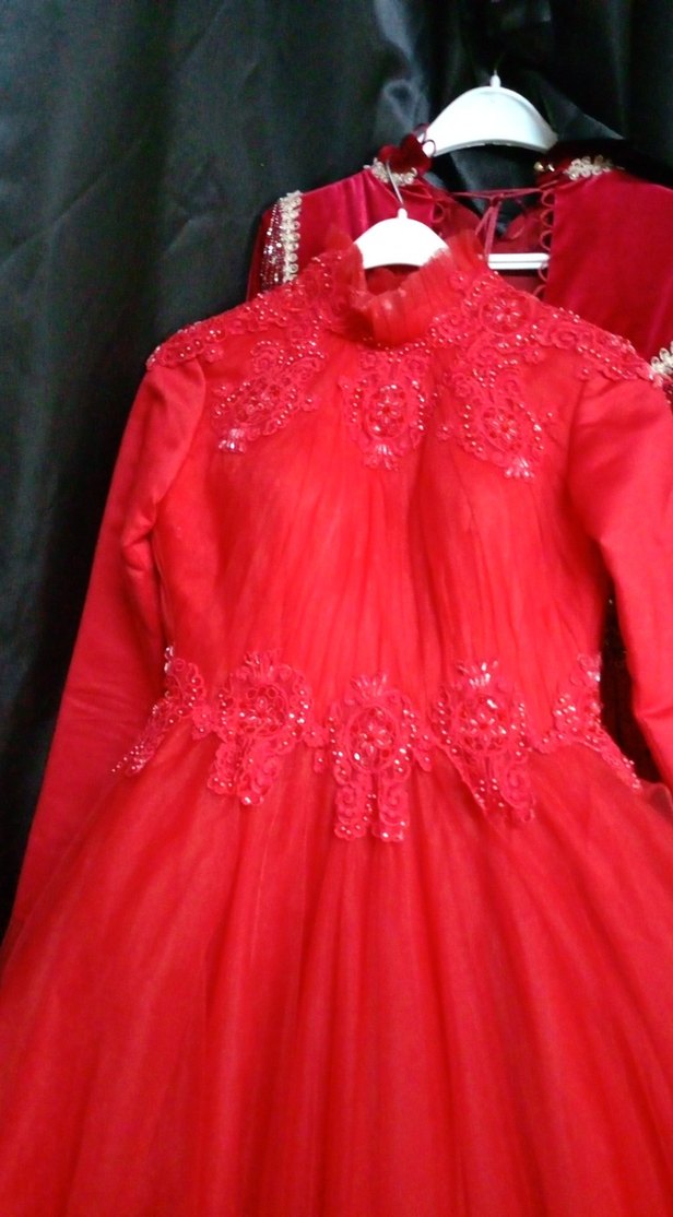 Kırmızı Uzun Kollu Drape Detaylı Nişan Elbisesi - Görsel 4