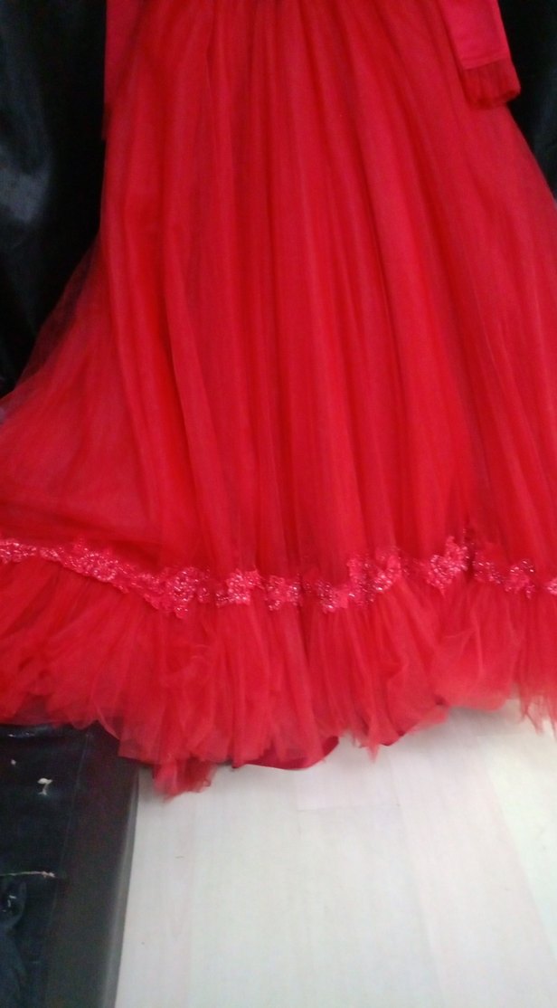 Kırmızı Uzun Kollu Drape Detaylı Nişan Elbisesi - Görsel 3