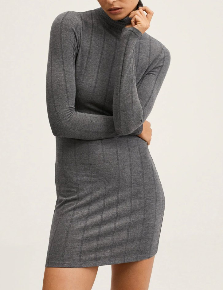 Mango Mini Gri Boğazlı Elbise - Görsel 2