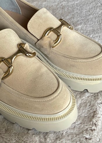 Marjin Bej Süet Kadın Platformlu Tokalı Loafer - Görsel 7