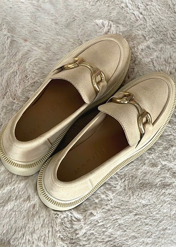 Marjin Bej Süet Kadın Platformlu Tokalı Loafer - Görsel 3