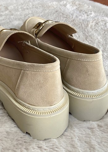 Marjin Bej Süet Kadın Platformlu Tokalı Loafer - Görsel 5