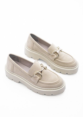 Marjin Bej Süet Kadın Platformlu Tokalı Loafer - Görsel 8
