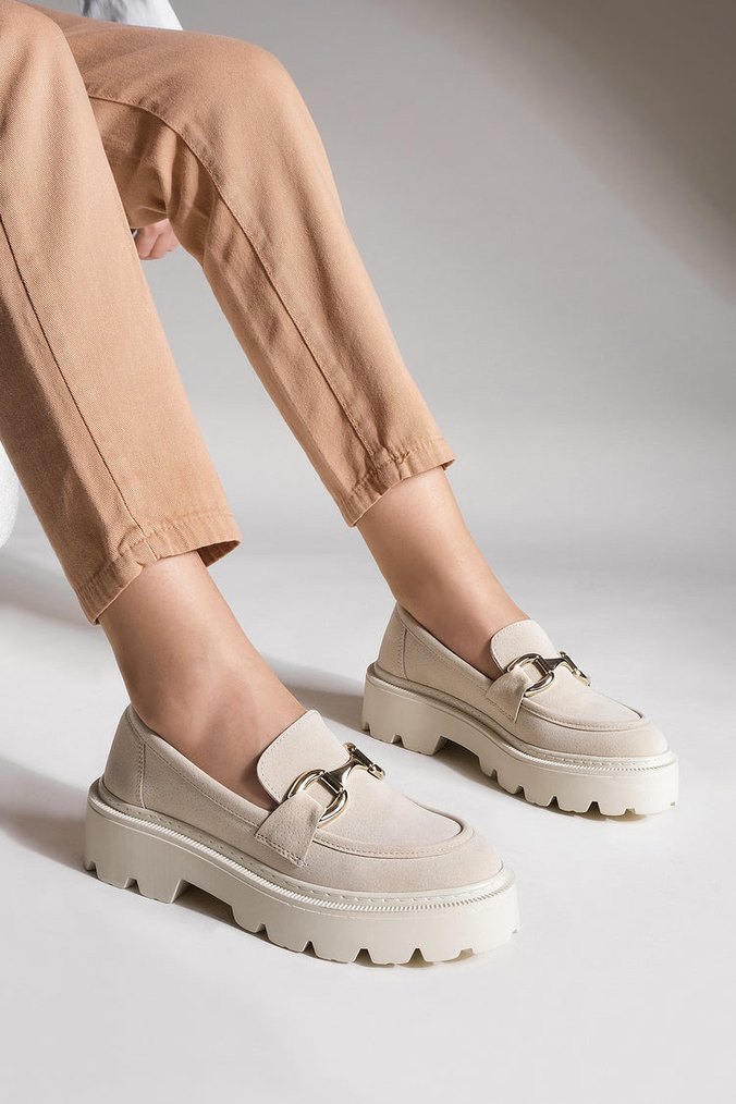 Marjin Bej Süet Kadın Platformlu Tokalı Loafer - Görsel 2
