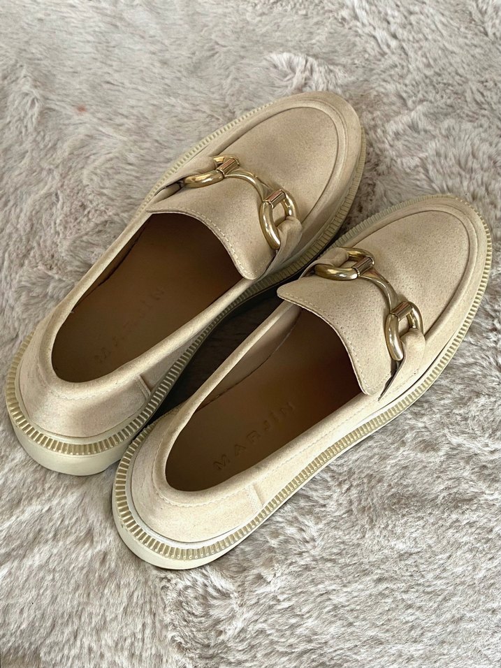 Marjin Bej Süet Kadın Platformlu Tokalı Loafer - Görsel 3