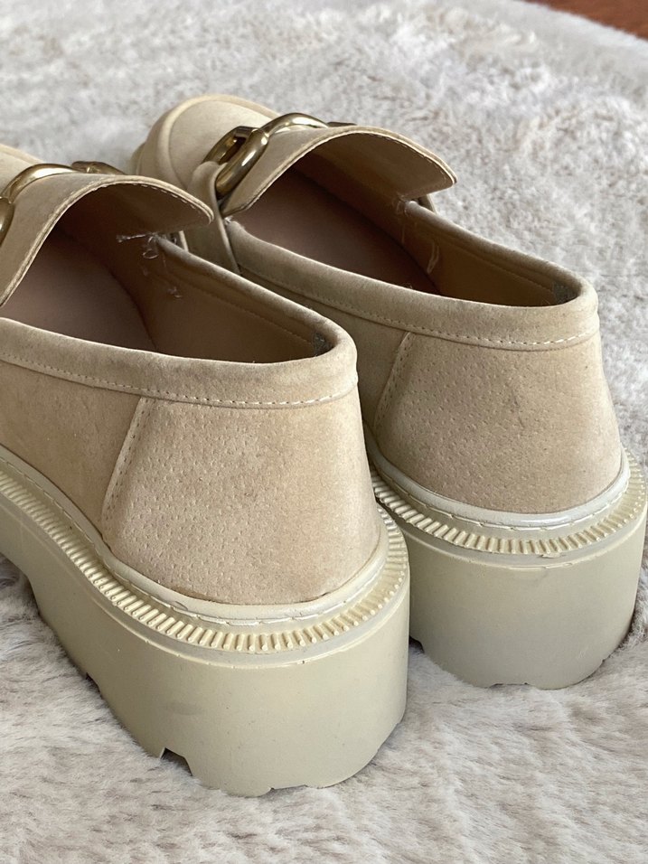 Marjin Bej Süet Kadın Platformlu Tokalı Loafer - Görsel 5