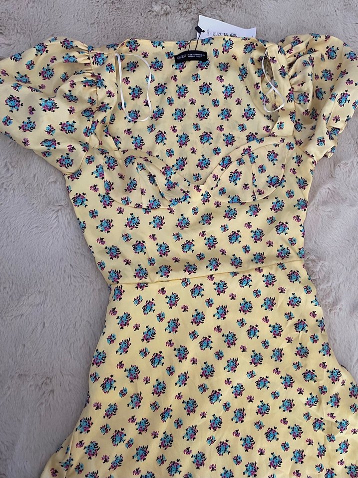 QUZU Çiçekli Lolita Mini Saten Elbise - Görsel 2