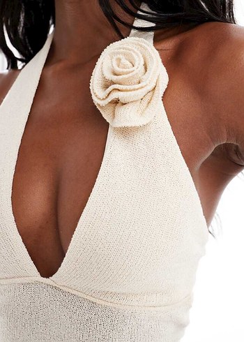 m Beden beyaz Renk Dantel Detaylı V Yakalı Beyaz Crop Top