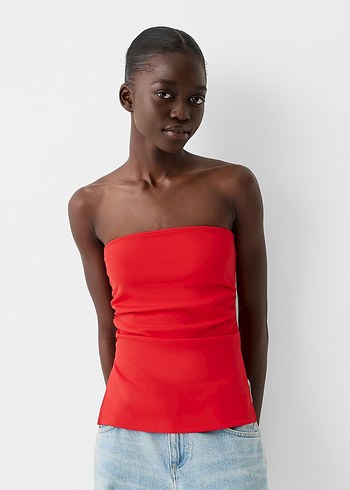 BERSHKA Kırmızı Straplez Bluz