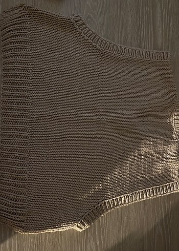 V Yaka Bej Örme Kadın Süveter - Görsel 2