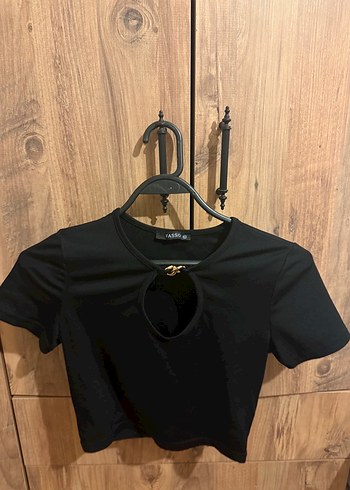 Siyah Deri Kısa Crop Top
