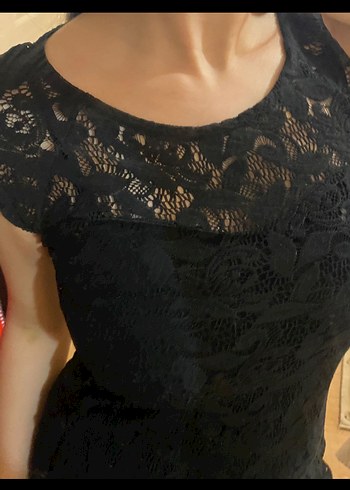 Dantel Detaylı Siyah Vatkalı Mini Elbise - Görsel 4