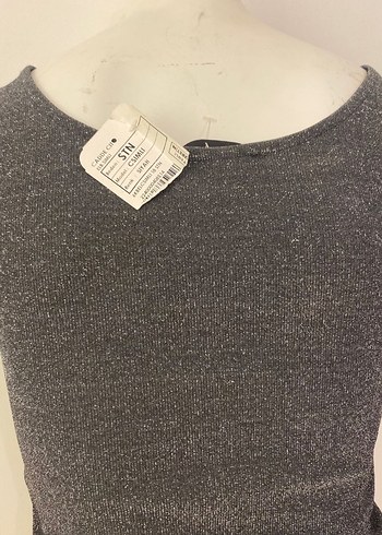 Gri V Yaka Kadın Mini Elbise - Görsel 5