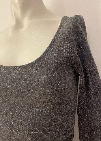 Gri V Yaka Kadın Mini Elbise - Görsel 4