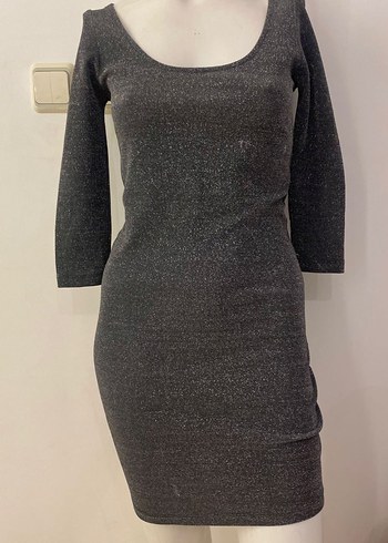 Gri V Yaka Kadın Mini Elbise - Görsel 3