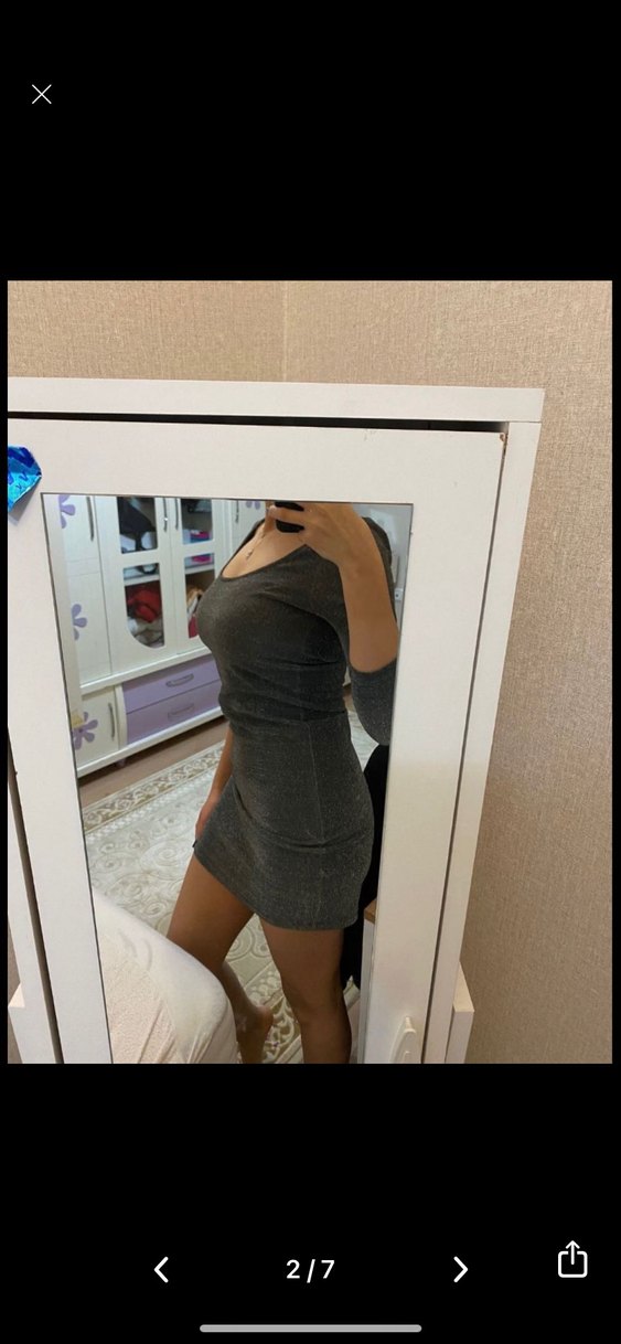 Gri V Yaka Kadın Mini Elbise - Görsel 2