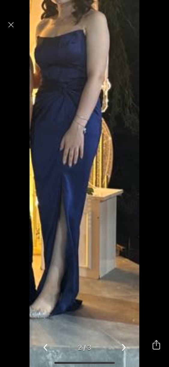 Lacivert Straplez Uzun Drapeli Elbise - Görsel 2