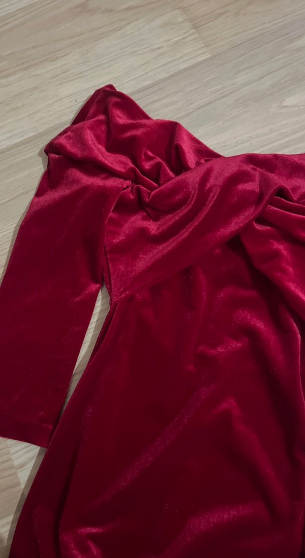 Bordo Drapeli midiAbiye Elbise - Görsel 3