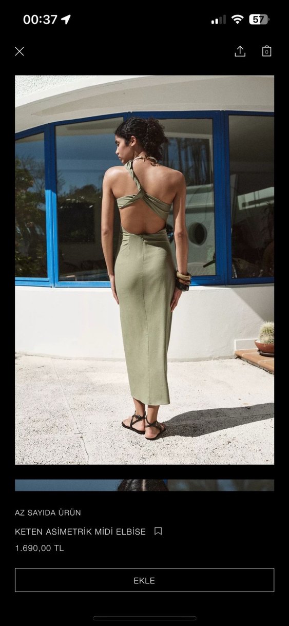 Haki sırt dekolteli zara elbise - Görsel 3