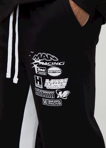 Erkek Siyah Baskılı Rahat Kesim Eşofman - Görsel 3