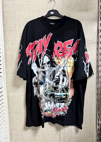 Siyah Baskılı Gevşek Kesim Erkek Tişört - Görsel 5