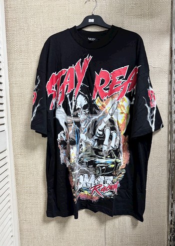 Siyah Baskılı Gevşek Kesim Erkek Tişört - Görsel 4