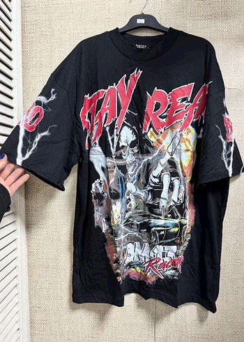 Siyah Baskılı Gevşek Kesim Erkek Tişört - Görsel 6