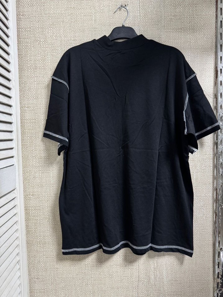 Siyah Baskılı Oversize Pamuklu Tişört - Görsel 4