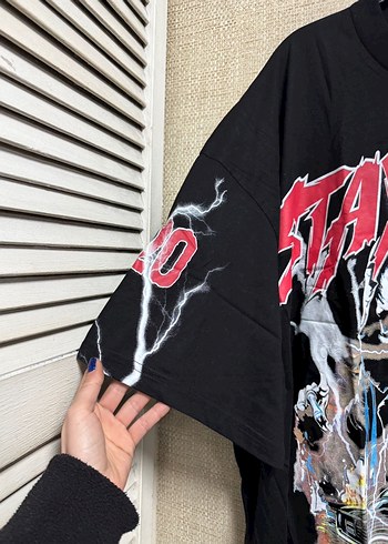 Siyah Baskılı Oversize Erkek Tişört - Görsel 5