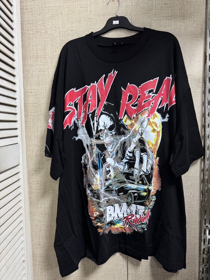 Siyah Baskılı Oversize Erkek Tişört - Görsel 4