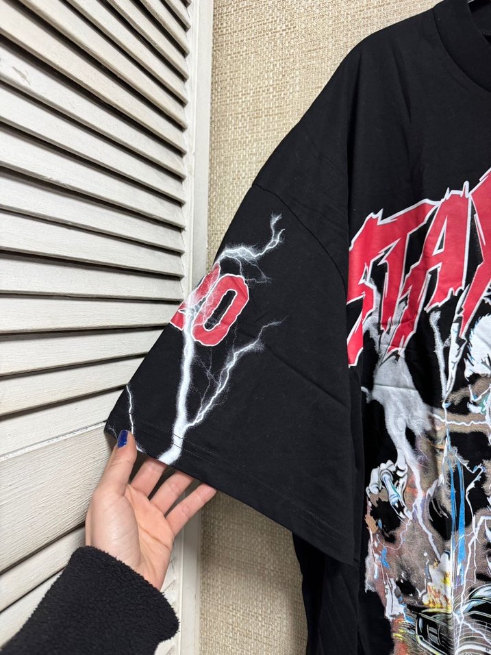 Siyah Baskılı Oversize Erkek Tişört - Görsel 5