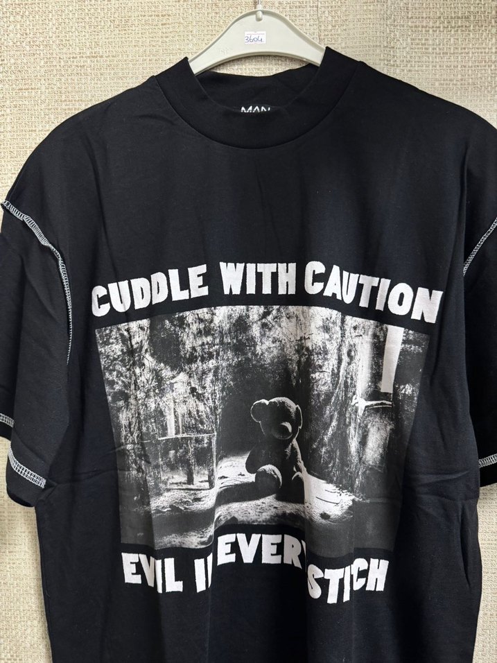 Siyah Baskılı Oversize Erkek Tişört - Görsel 3